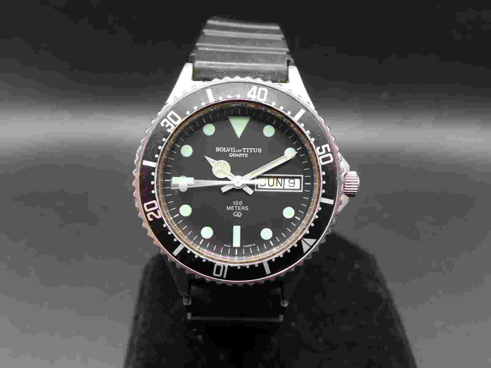 Solvil et Titus WM861 Swiss Made Scuba Diver 100M Mens Quartz Vintage Watch RARE