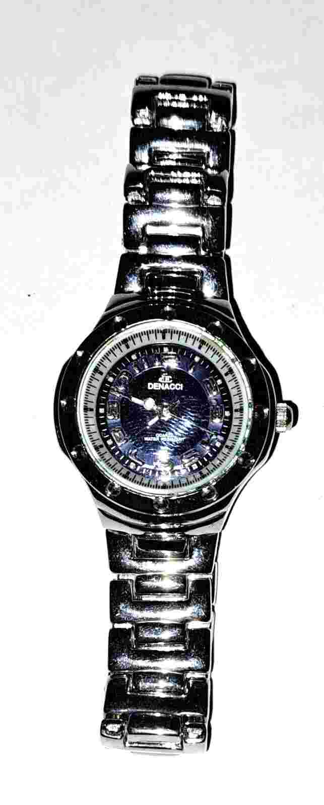 Denacci Women's Silver Tone Watch Black Dial New Battery Works