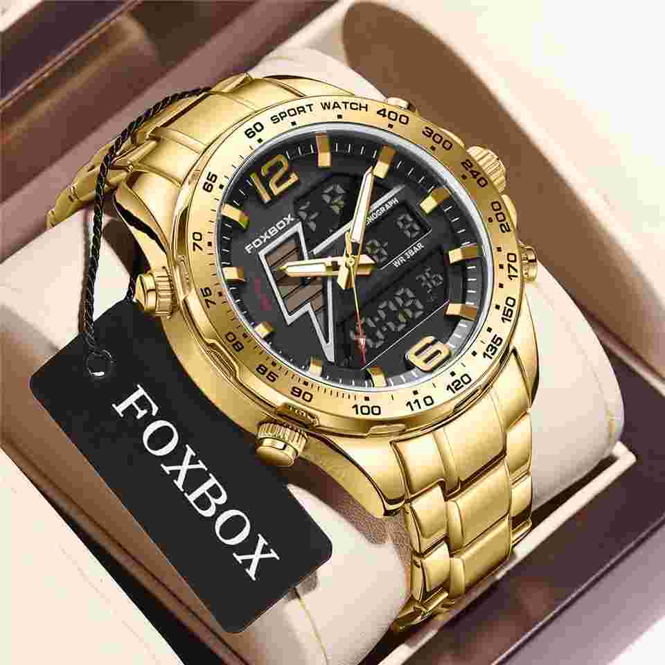 LIGE FOXBOX Men Digital Watches Steel Wristwatch Military LED Quartz Watch Males