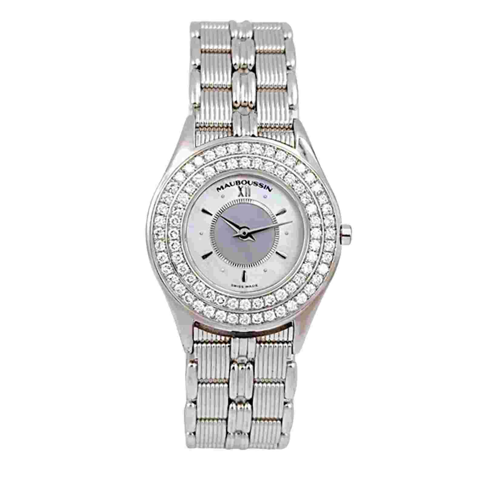 Ladies Mauboussin 26mm - 18K White Gold Wristwatch With Diamond Bezel.