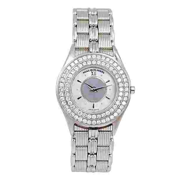Ladies Mauboussin 26mm - 18K White Gold Wristwatch With Diamond Bezel.