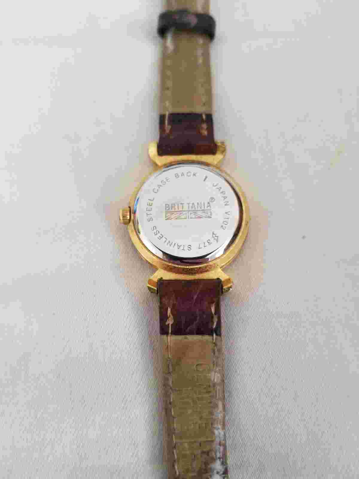 Brittania Gold Coin Watch Japan V102 377 Stainless Steel Case Back