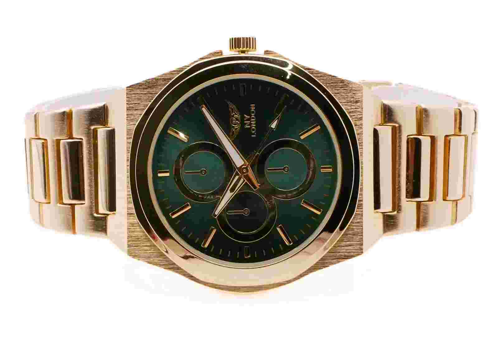 NY LONDON  Gold and Green Chronographs Face  Dials Men Metal Strap Analog Quartz