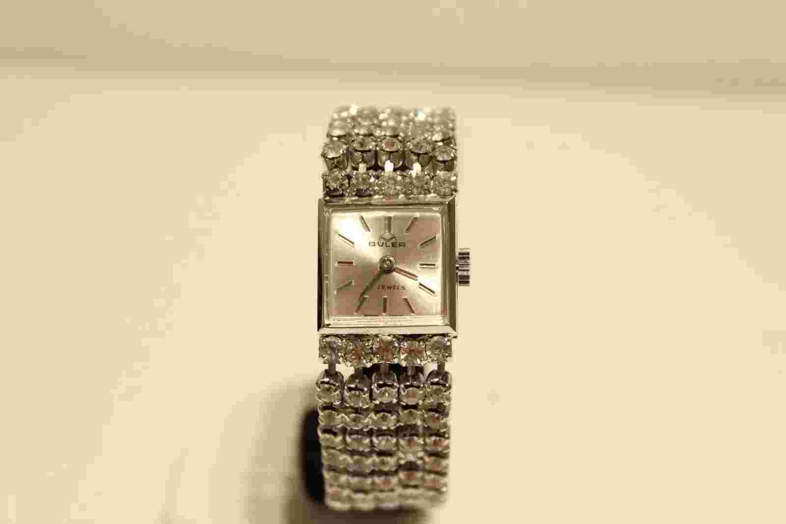 VINTAGE RARE LUXURY LADIES SWISS MECHANICAL WATCH BRACELET "BULER" WITH STONES