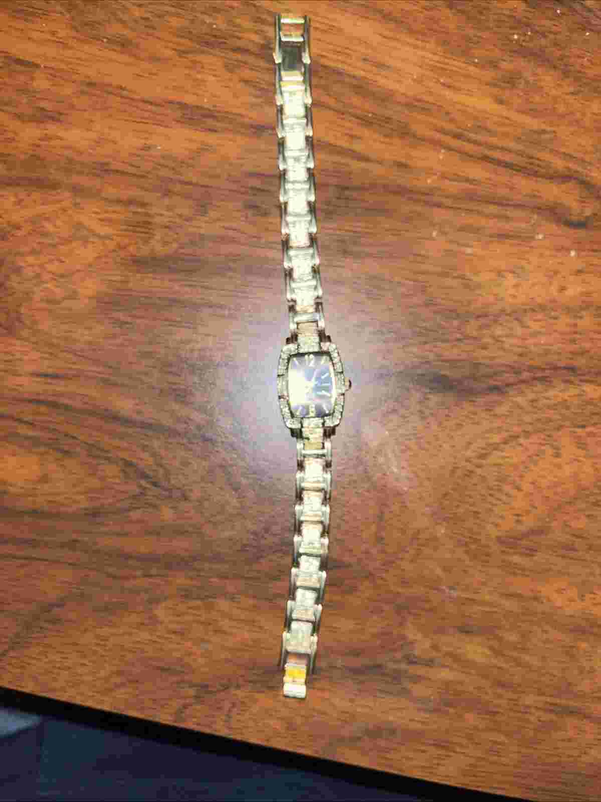 Womens Allude Watch Vintage Gold Tone Black Face  Rhinestones New Battery