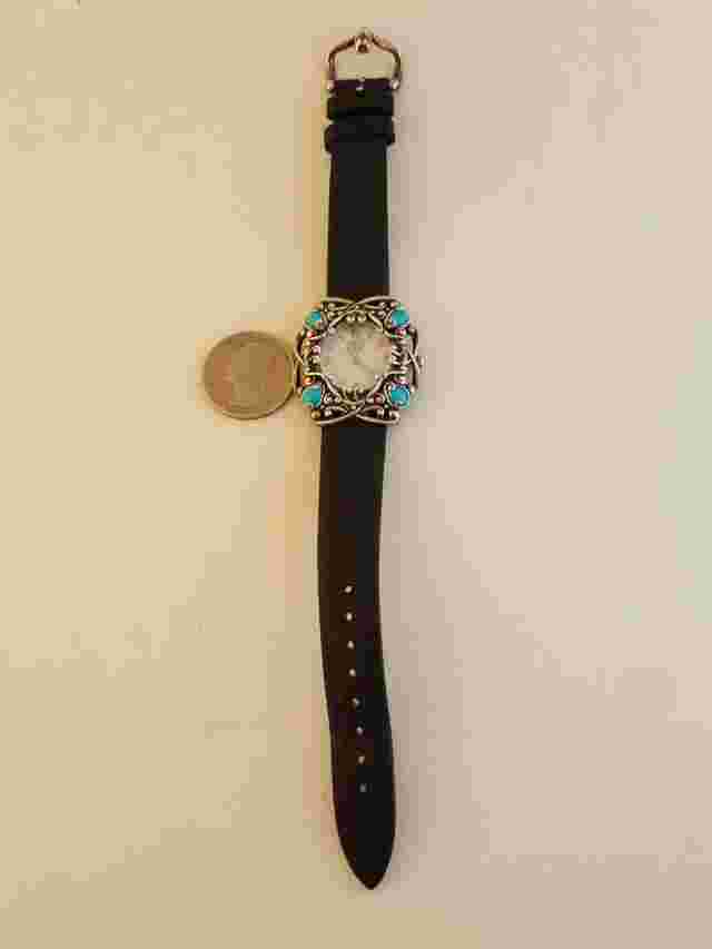 Carolyn Pollack turquoise sterling silver watch ornate case + buckle MOP face