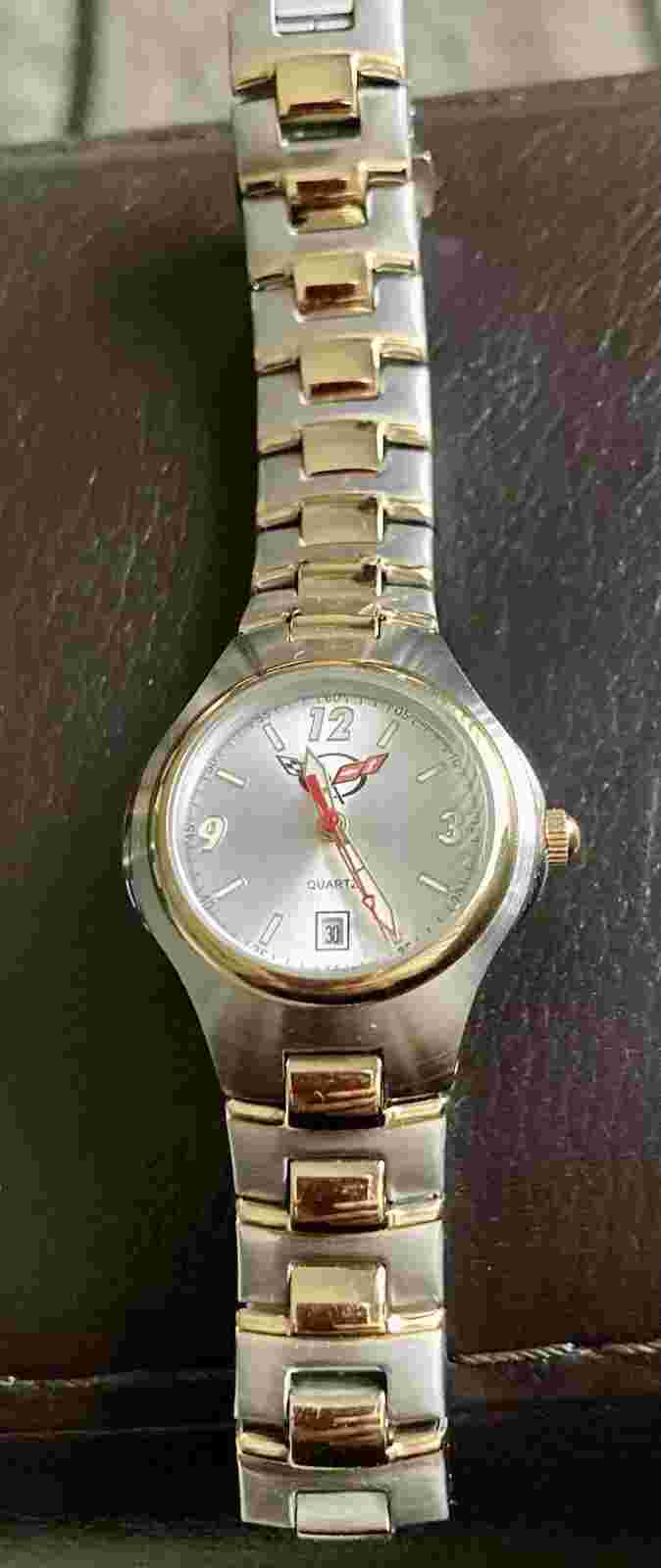 VTG Official GM Product Women’s Corvette Watch Silver Gold Tone Water Resistant