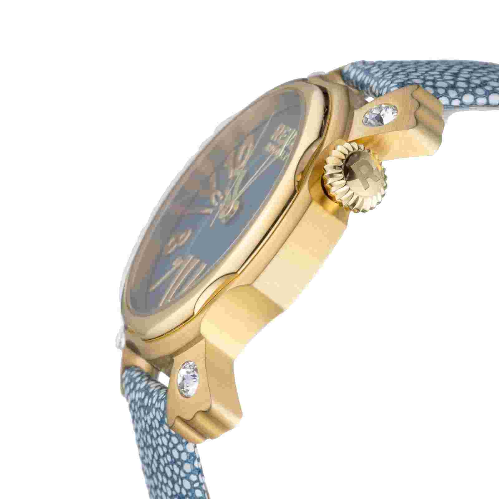 Rebel Women's RB104-9121 Coney Island Gold IP Steel Teal Leather Wristwatch