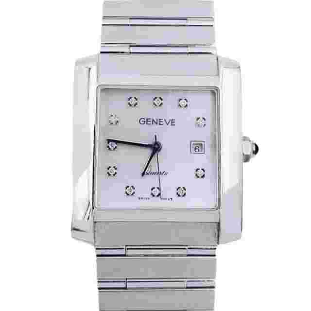 Unisex Geneve 14K White Gold Wristwatch with Mother of Pearl Diamond Dial.