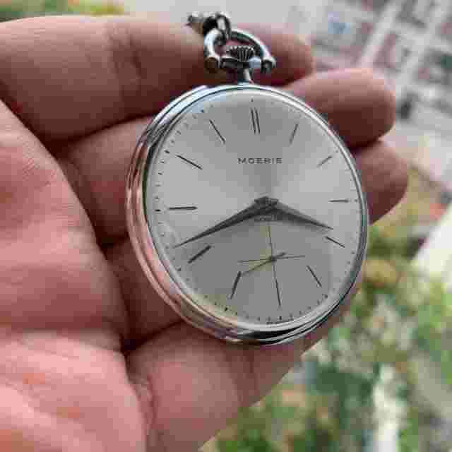 MOERIS Vintage Pocket Watch Mechanical Manual 15 Jewels Open Face 46mm
