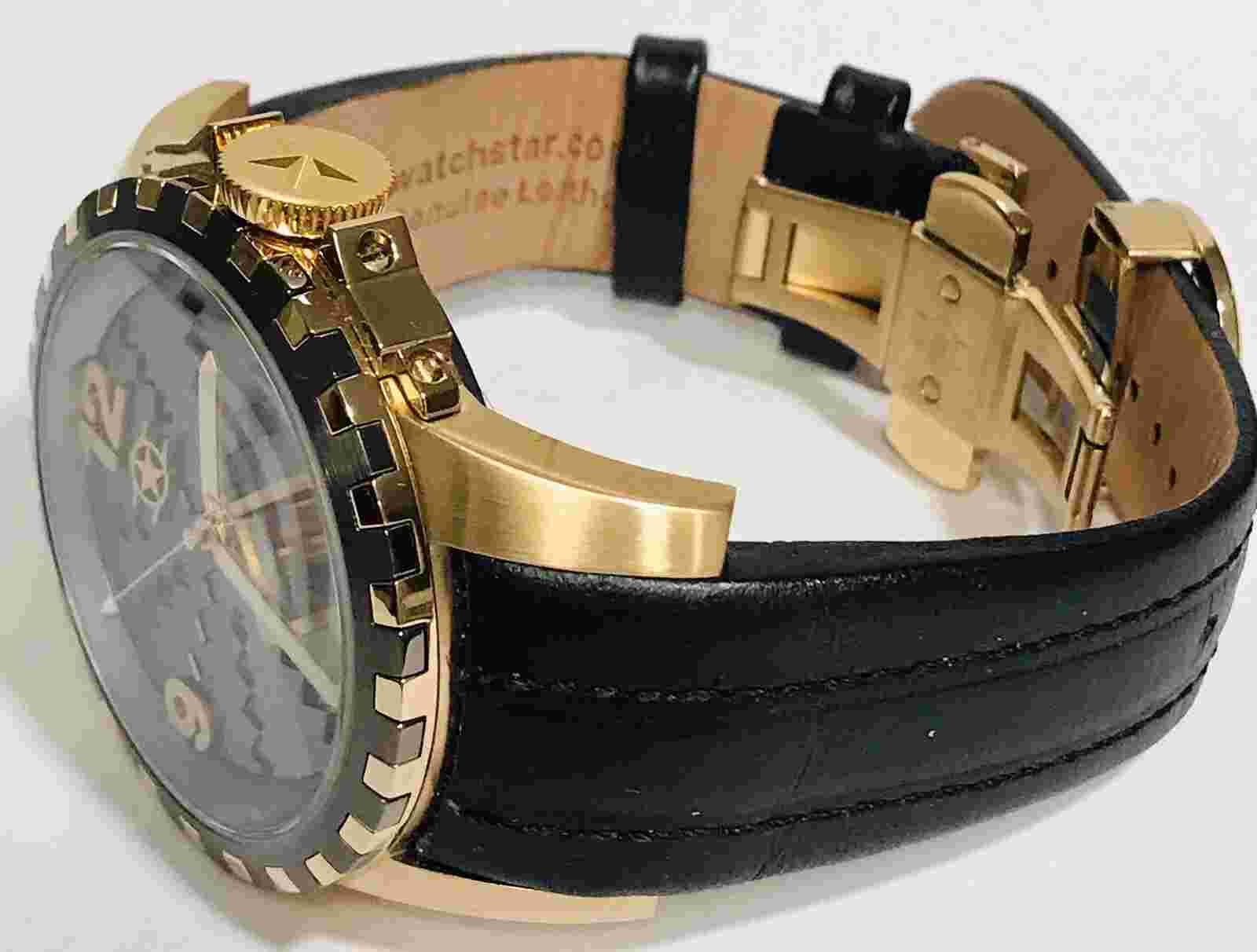 50mm Auto MOSAIC Brown MOP Dial & Leather Band Goldtn Accents WatchStar Watch