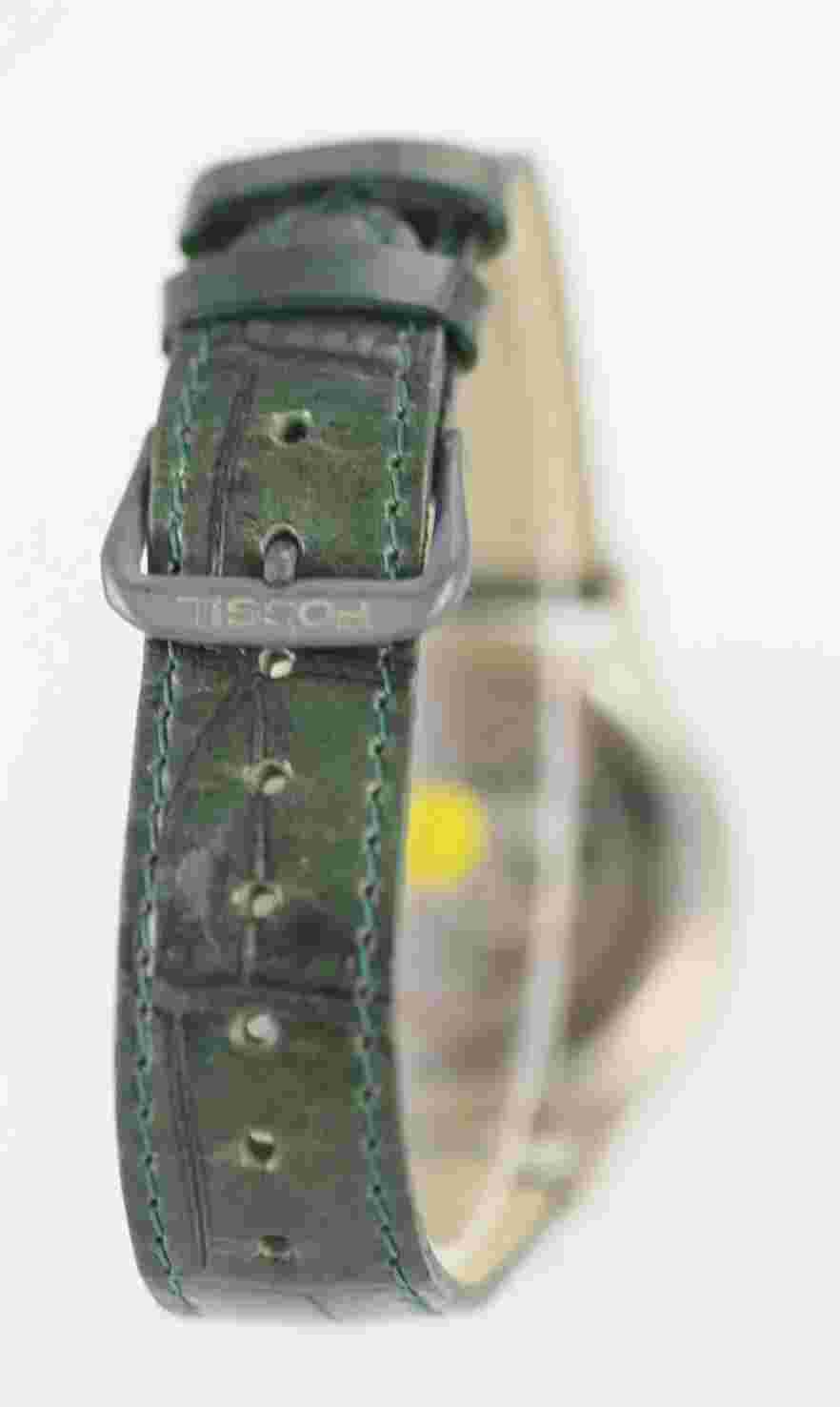 Route 66 Beige Mens Stainless Silver Green Leather Water Resistant Quartz Watch