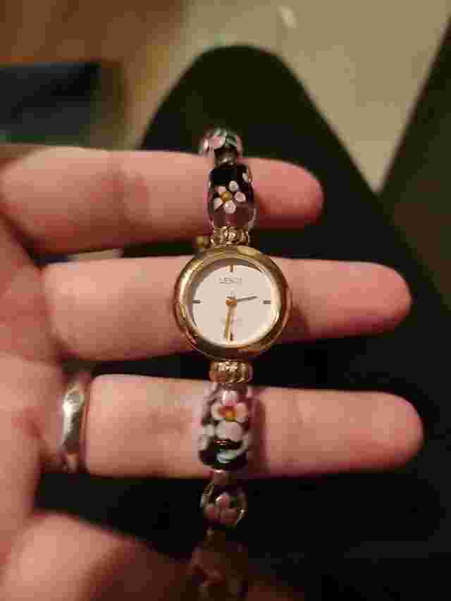 Lenox Ladies Sterling & Stainless Steel Glass Beaded Wrist Watch. Needs Battery