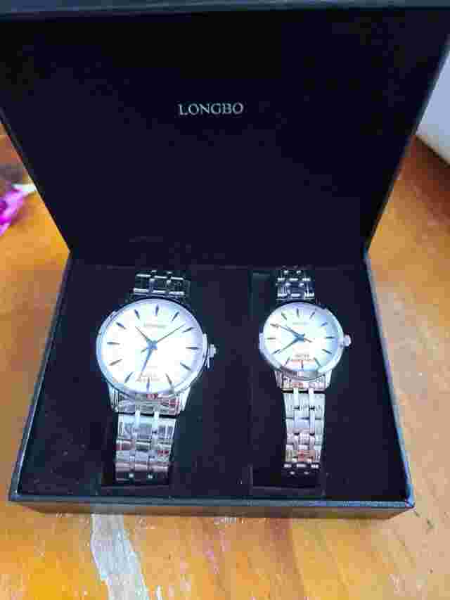 Longbo His Her White Dial Round Silver Tone Stainless Steel Free Ship Watch NEW