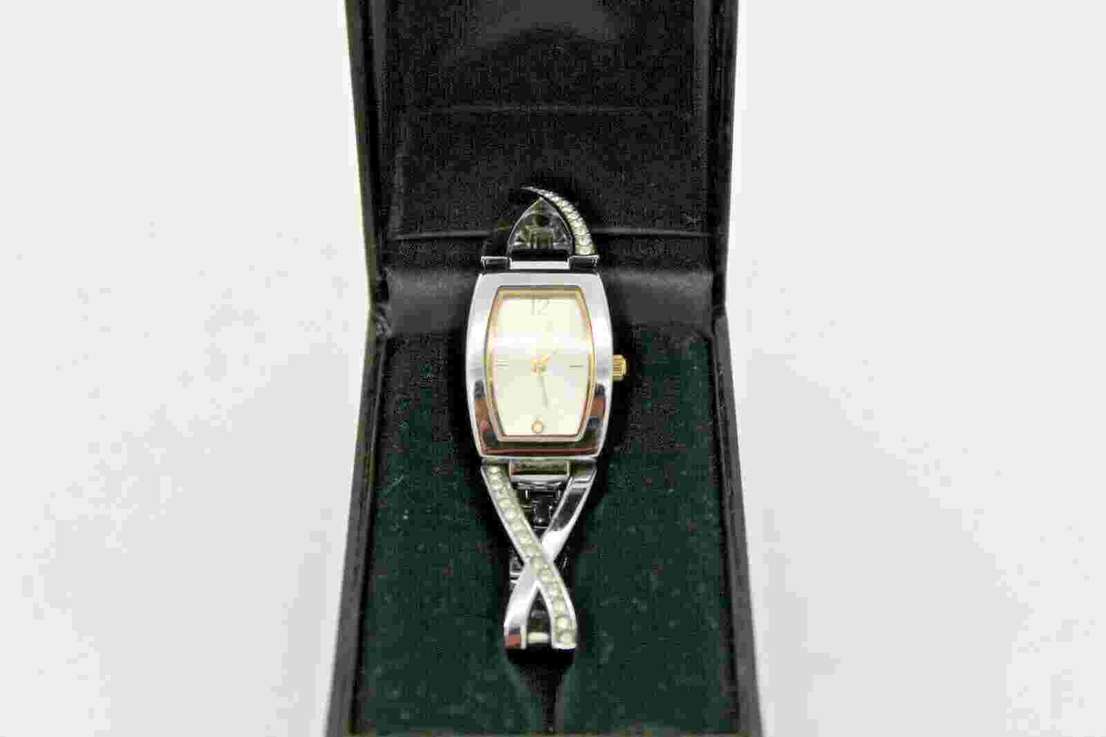 Ladies Marks and Spencers Collection Diamanté Criss-Cross Bracelet Watch Used