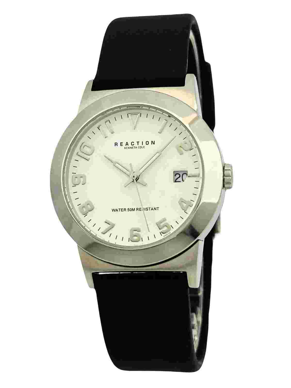 Reaction By Kenneth Cole RK1000 White Dial Magnifying Date Polyurethane Watch