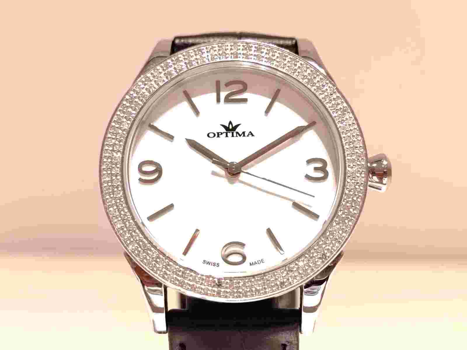 BEAUTIFUL LUXURY SWISS MEN LADIES QUARTZ WATCH "OPTIMA"WITH 128 DIAMONDS/0.68cts