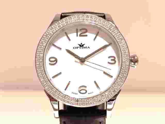 BEAUTIFUL LUXURY SWISS MEN LADIES QUARTZ WATCH "OPTIMA"WITH 128 DIAMONDS/0.68cts