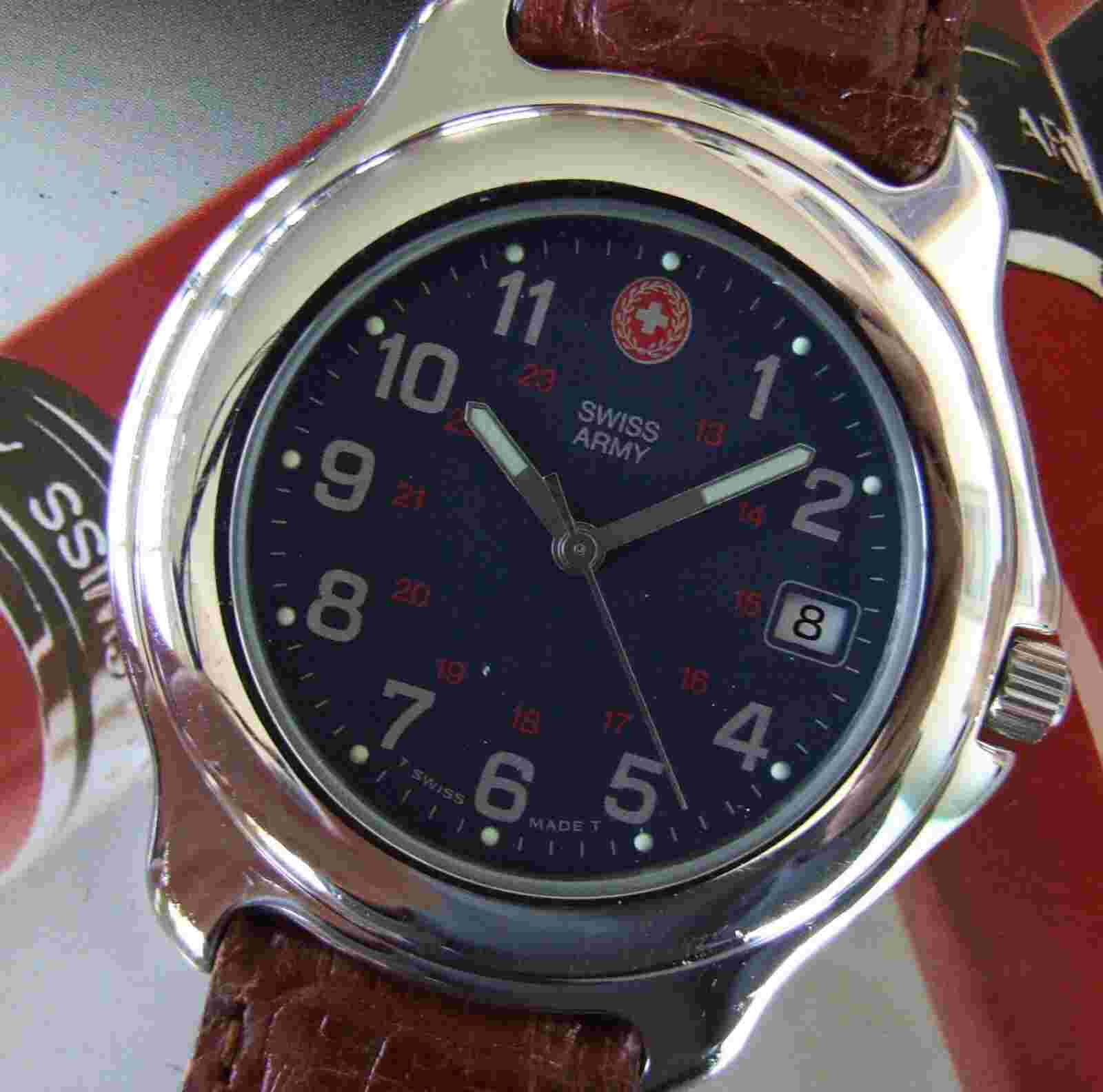 Rare EURO SWISS ARMY~Mens ClaSSiC Polished OFFICERS 1884+Cobalt Blue+OEM Leather
