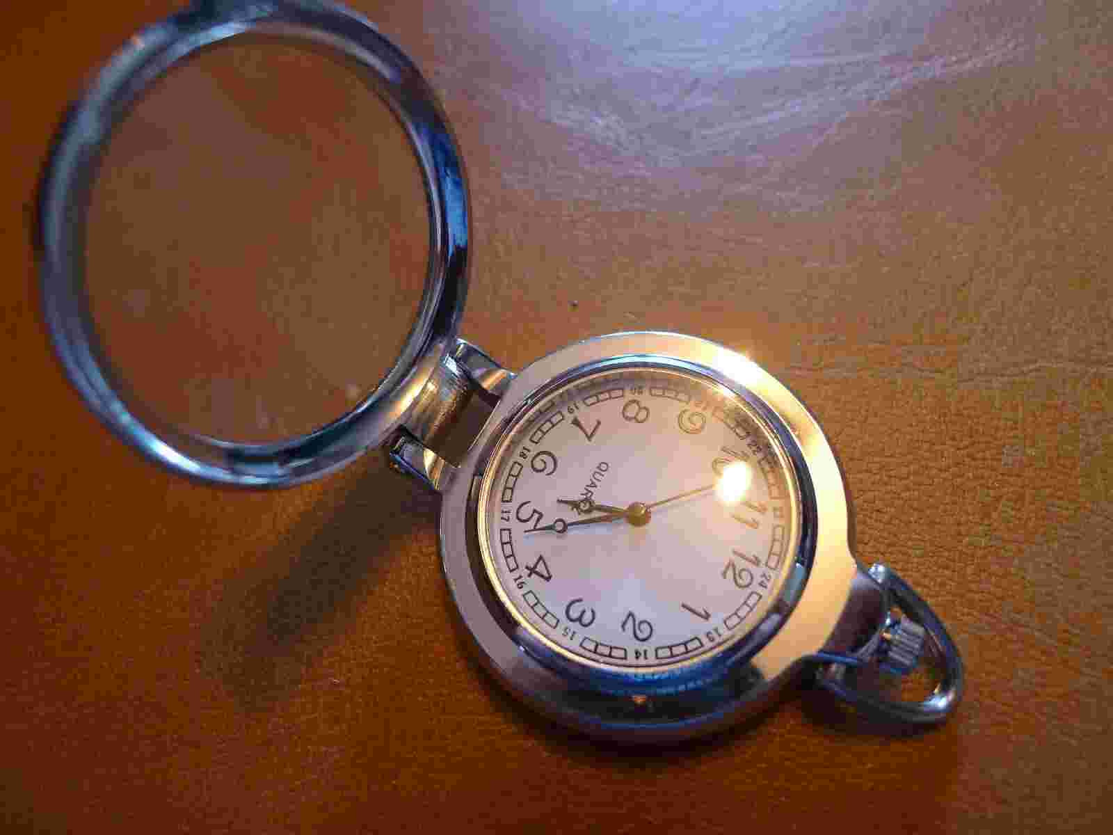 NEW.. Chrome Plated Open Fronted  Double Glassed Qtz Pocket Watch...GWC.