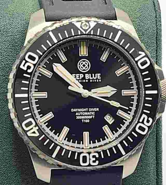 NEW! Deep Blue Daynight 65 T-100 Tritium Automatic Men's Dive Watch w/ 2 bands