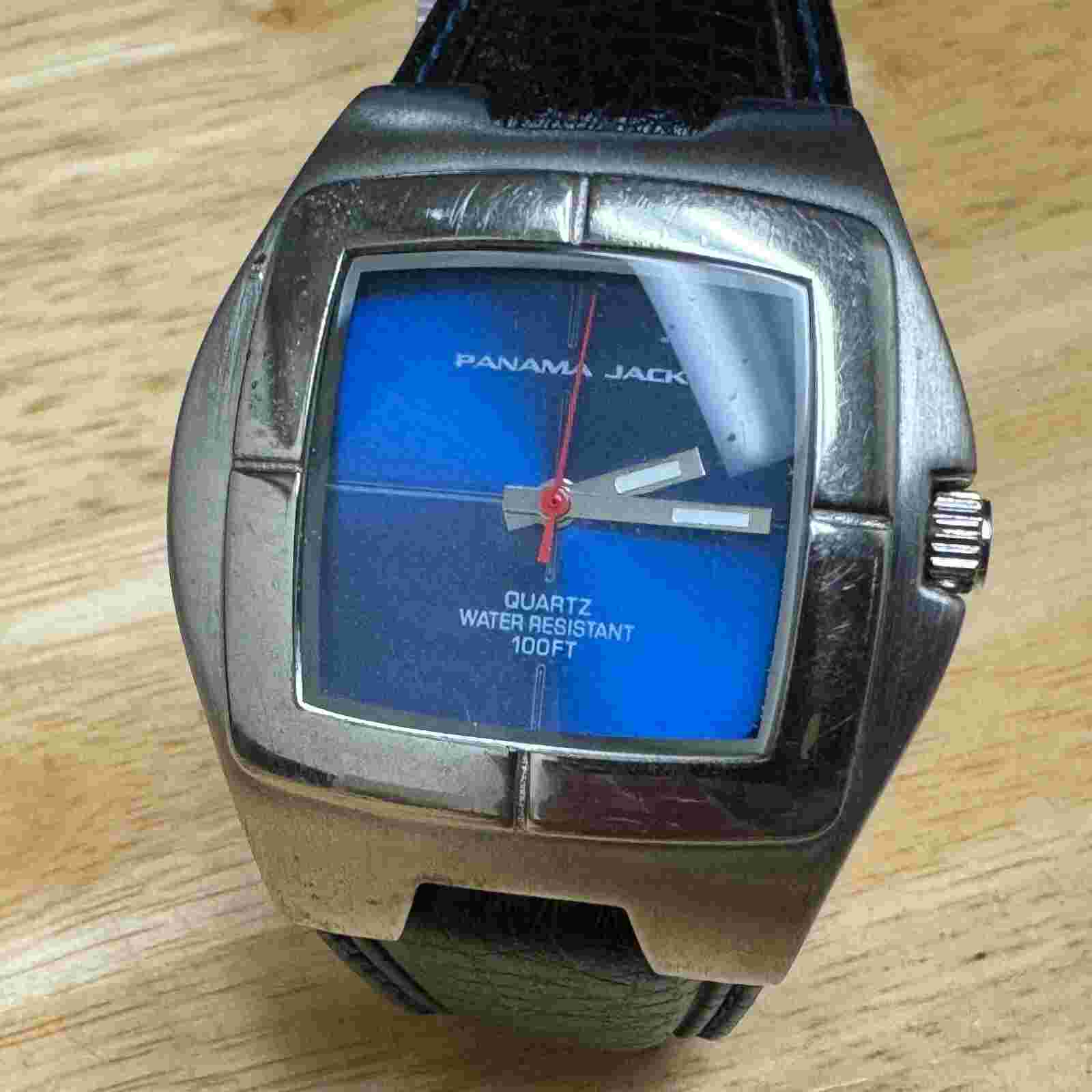 Panama Jack Quartz Watch Tide Runner Men Silver Blue Barrel Japan Movt New Batte