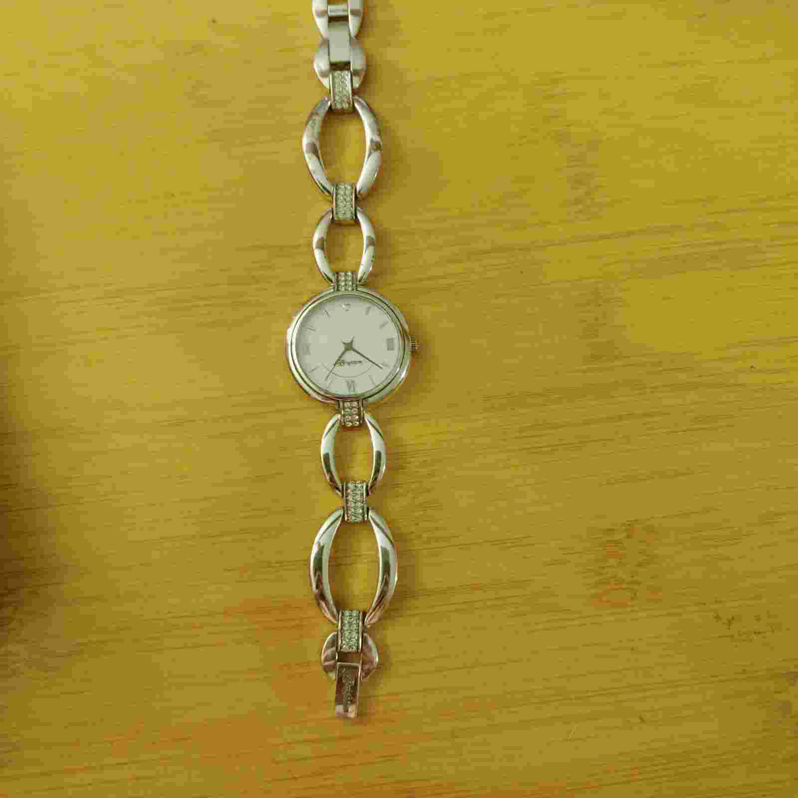 Brighton Watch Meridian Swing Silver Tone Bracelet Crystal Accent Roman Numerals