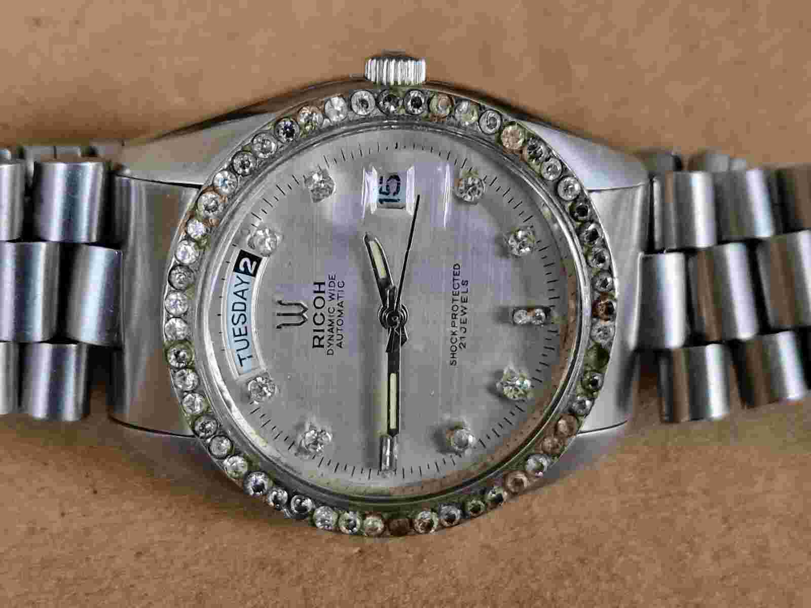 Rare Vintage ricoh  automatic mens diamond dynamic wide watch