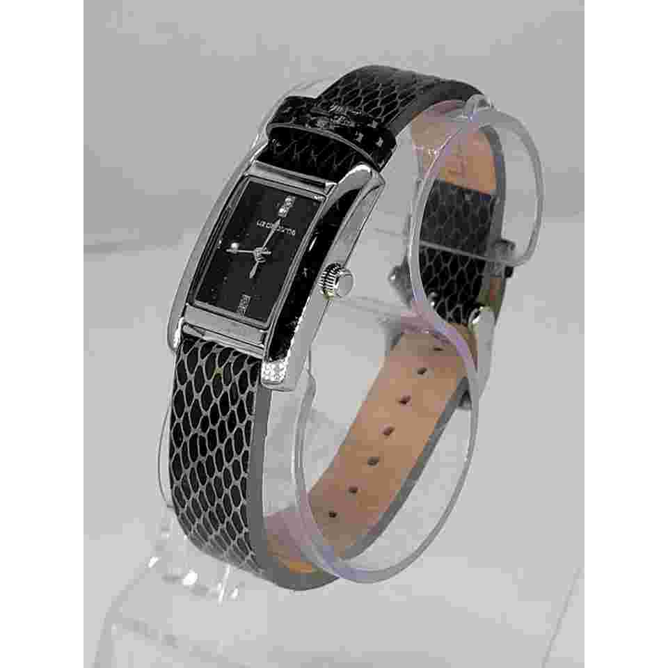 Liz Claiborne Women's Rectangular Black Dial Watch with Rhinestone Markers