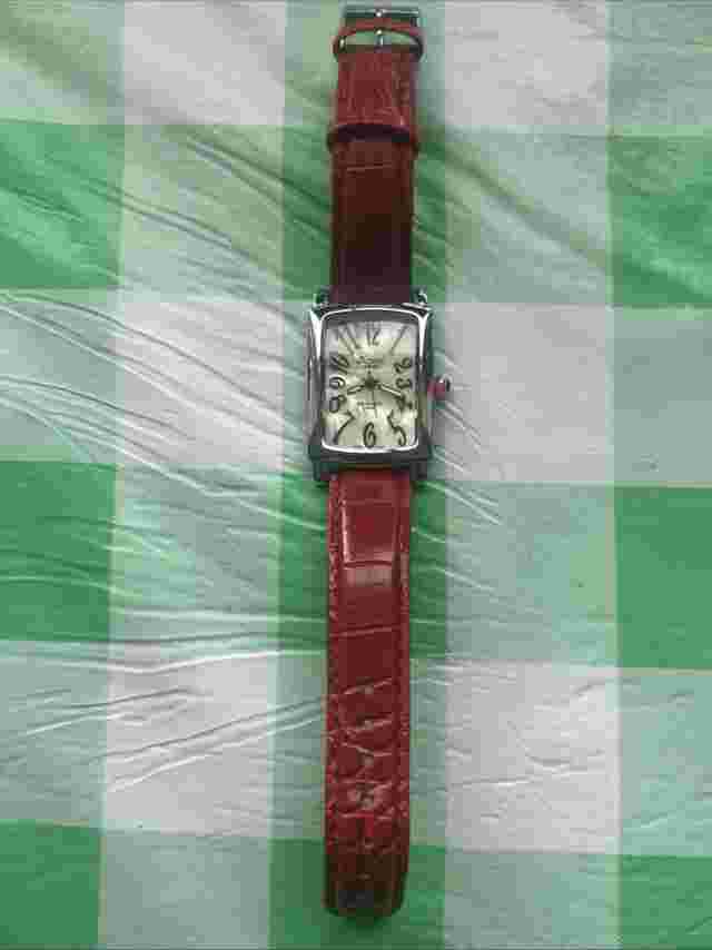 Activa Swiss Silver Tone Red Band Women’s Quartz Watch