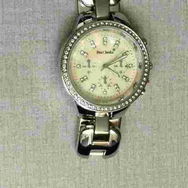 Paul Jardin Women's Watch Crystal Round Pearl Dial on Silver Linked Band New