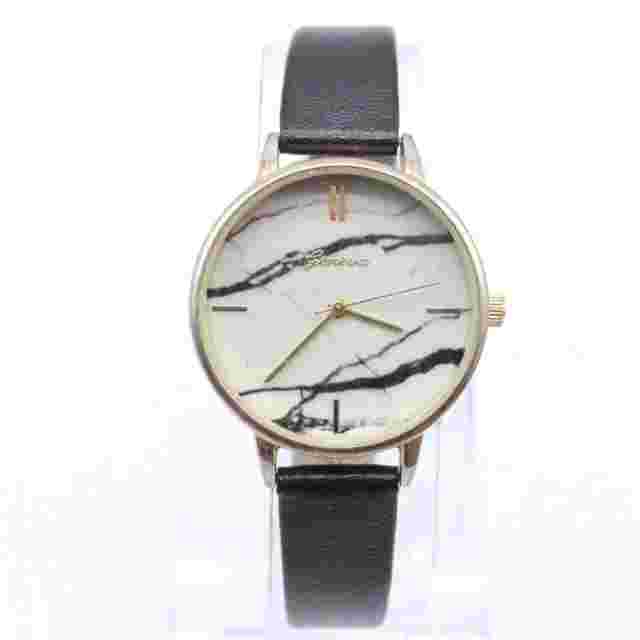 Geneva Watch Womens Gold Tone Stainless Steel Classic Quartz Black Leather Band
