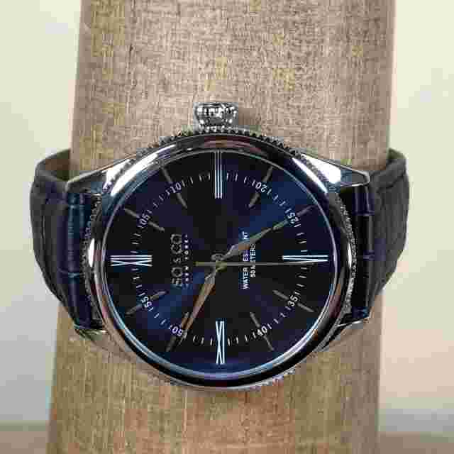 SO & CO New York Madison Unisex 39mm Round Blue Dial Leather Quartz Watch 7 3/4"