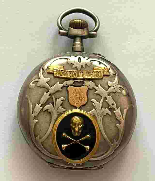 Antique Rare Gothic Memento Mori  Enamel Skeleton Dial Silver Pocket Watch