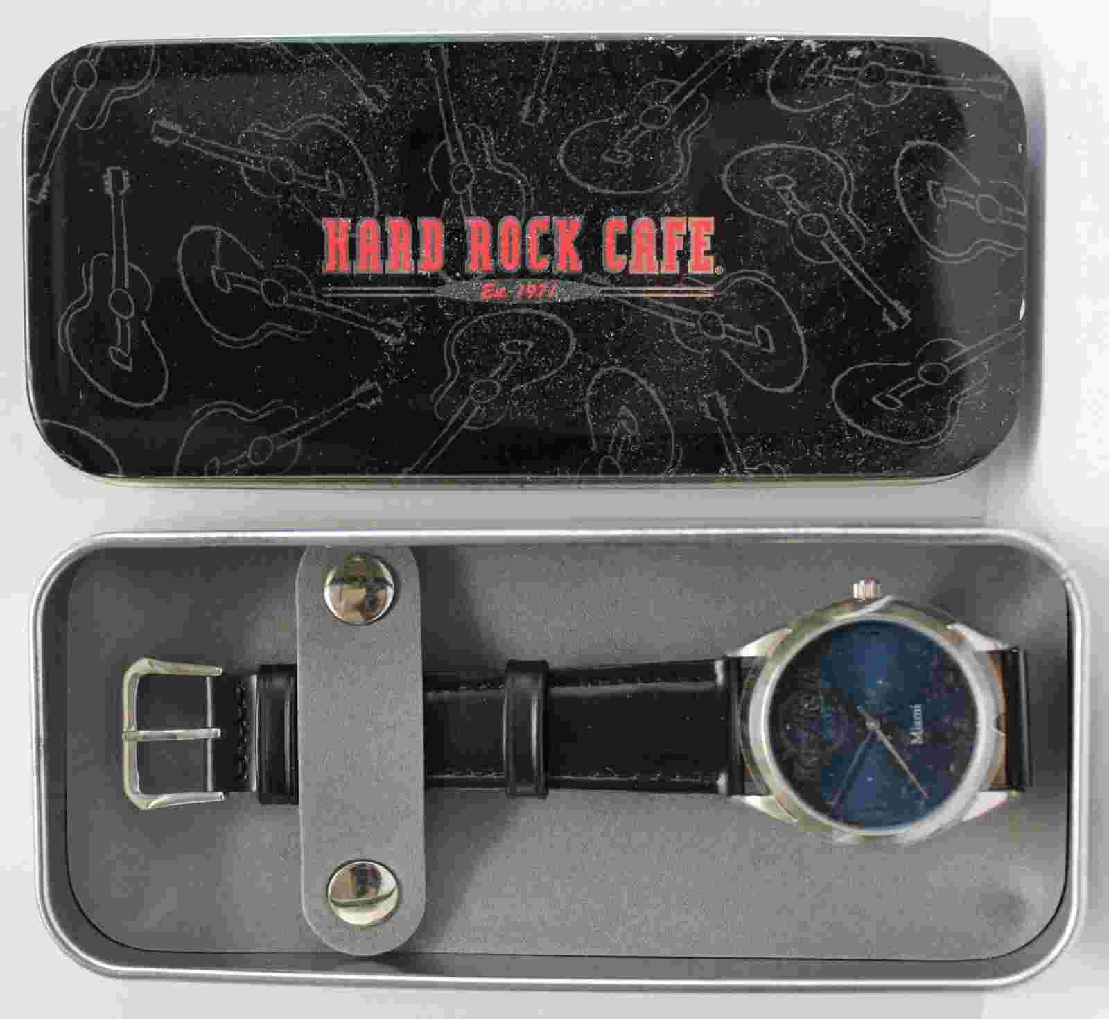 HARD ROCK CAFE MIAMI Men's Watch - Blue Face with Black Leather Strap in Box