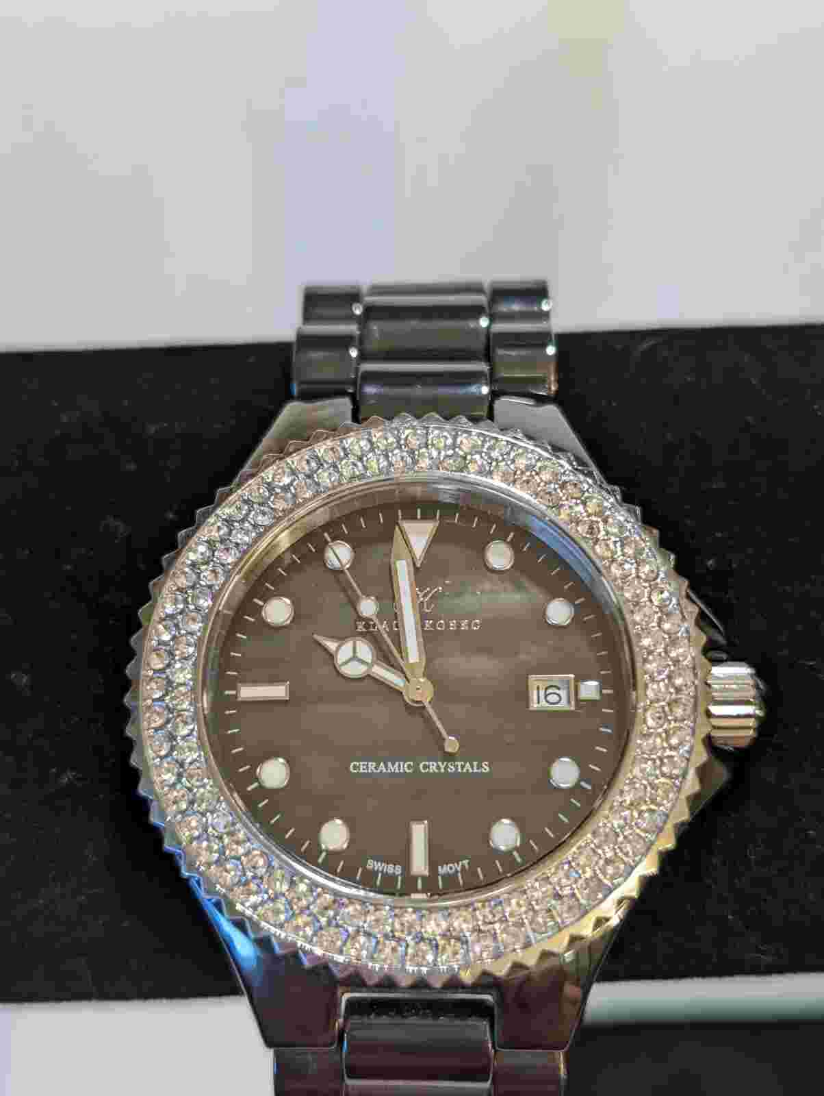 Klaus Kobec watch diamond black stainless steel ceramic crystals ST00147 CC10