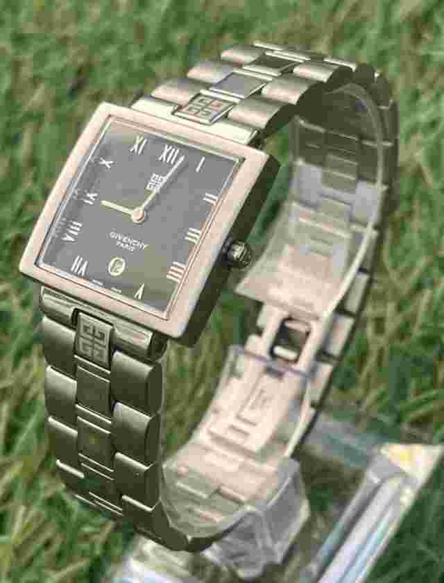 Givenchy Men's Square Vintage Watch Silver Black Dial Date,  Condition