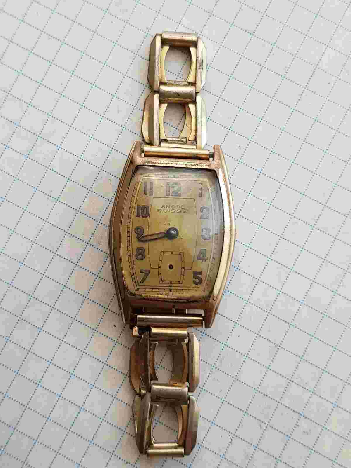 Vintage Old Watch Ancre SUISSE SWISS MILLITARI WATCH Gold Plated Case Spare Pats