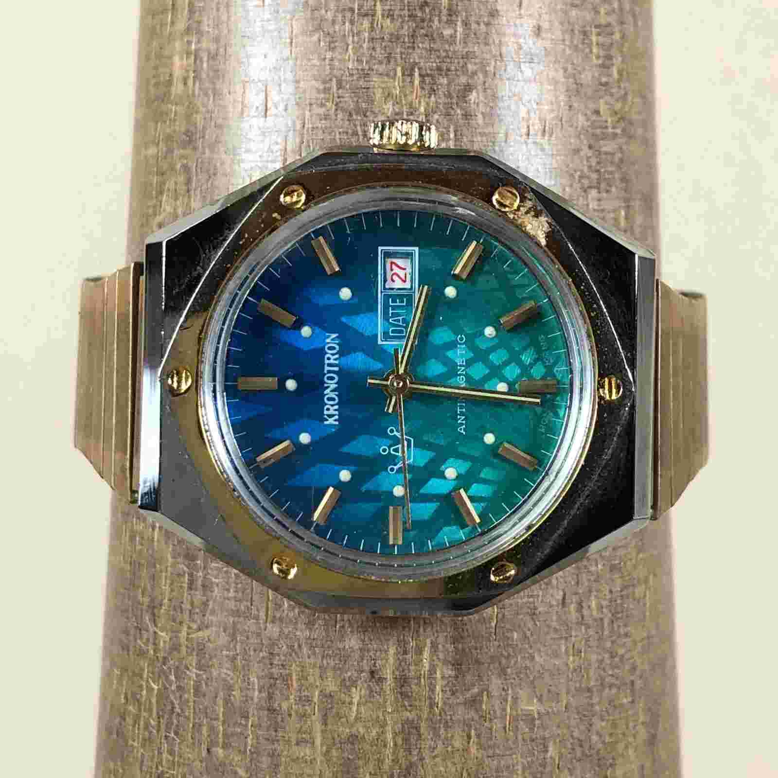 Kronotron Men Antimagnetic Gold Expansion Band 37mm Mechanical Wind Watch 6 3/4"