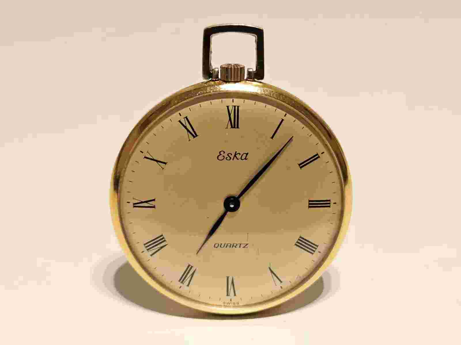 VINTAGE RARE LUXURY SWISS MEN'S POCKET QUARTZ WATCH "ESKA" /MOV."ESA" 6J