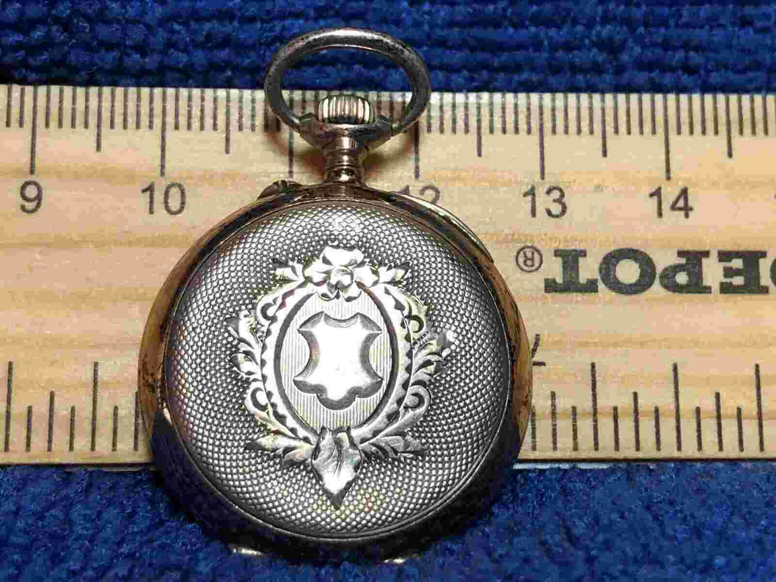 Antique Pocket Watch Gallone 0,800 Silver case gold wash 10 Rubis Eden no hands
