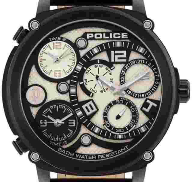 Police PL.15659JSB/14 Titan beige black brown Leather Men's Watch NEW