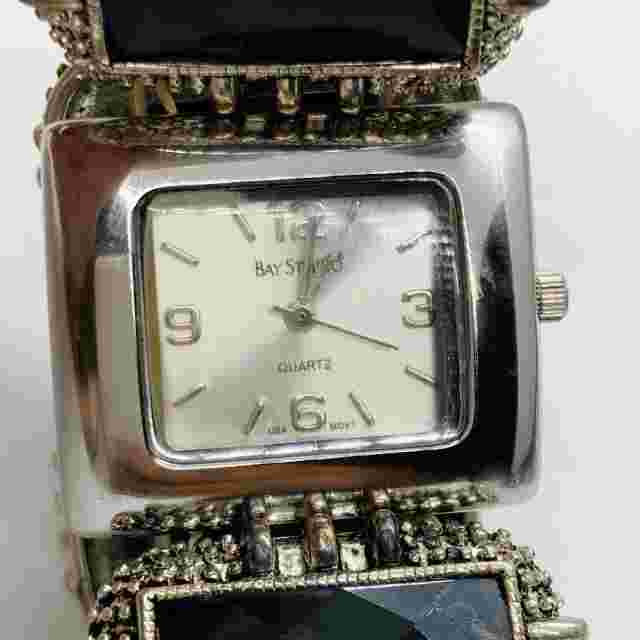 Bay studio womens silver black tone elastic band 7” fresh battery