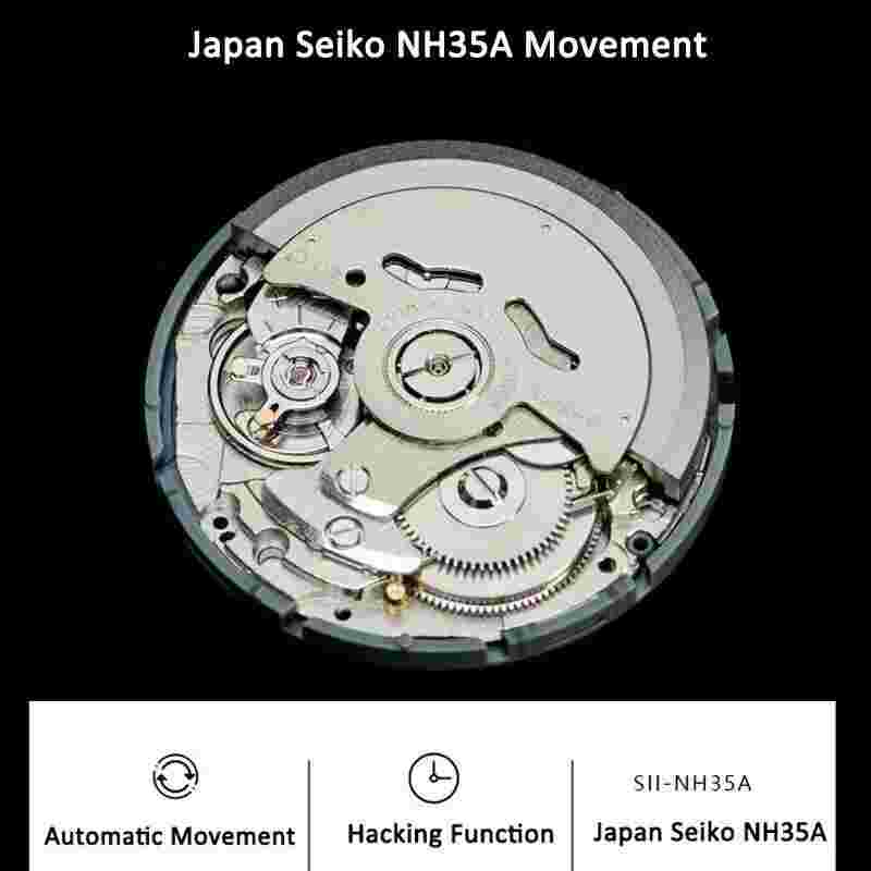 39mm BLIGER Black Dial Japan NH35A Sapphire Glass Steel Automatic Mens Watch