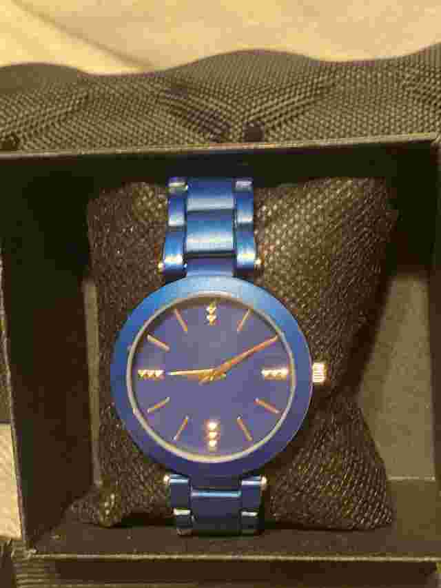 INC International All Blue Ion Plated Stainless Steel 38MM Watch NEW Battery