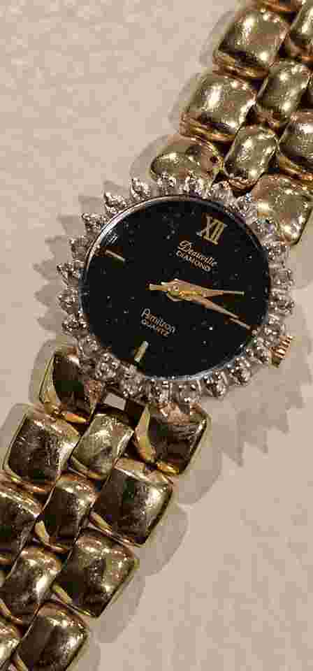Vintage Deauville Armitron Quartz Diamond Bezel Ladies Dress Watch - Black Dial