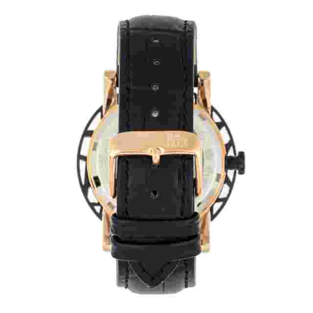 Reign Stavros Automatic Skeleton Leather-Band Watch - Rose Gold/Black