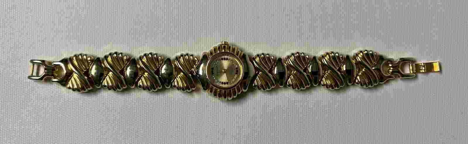 Vintage Jordache Gold Two Tone Flashy Ladies Quartz Watch w/ NEW BATTERY