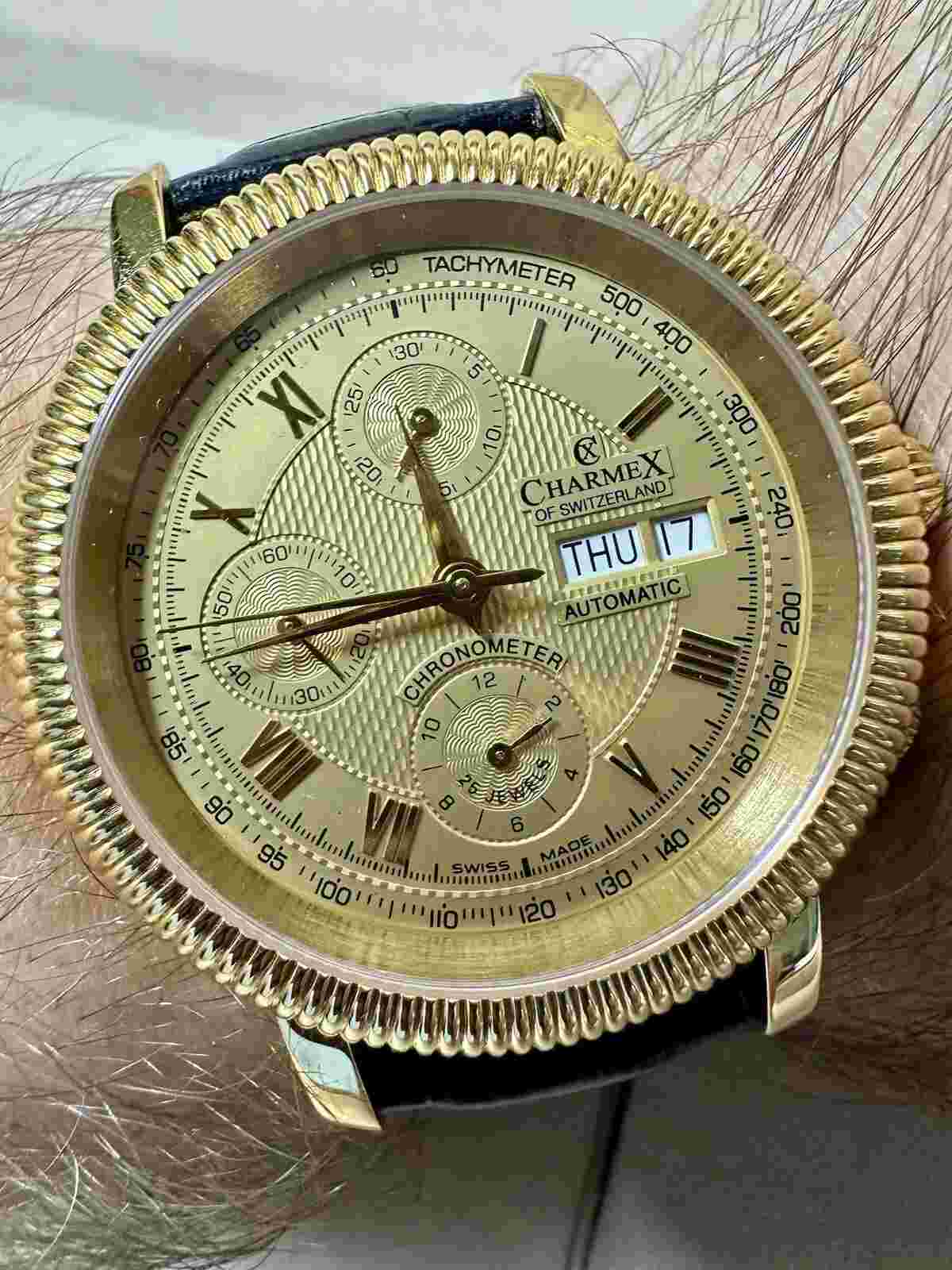 Charmex of Switzerland Gold President Chronometer Chronograph Mens Watch 1742