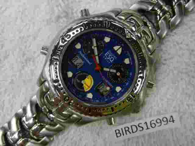 RARE ESQ MOVADO 9500 SIX ANALOG DIGITAL WATCH VGC. MULTO COLOR DIAL 4 COILS S/S